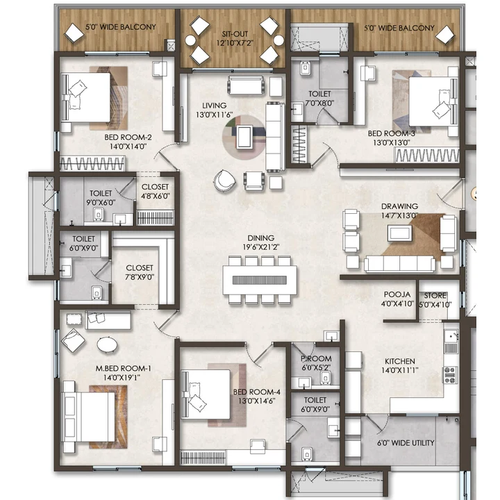 Fortune Suraj Bhan Grande 4 BHK Residence 5 floor plan of 3,910 sq ft