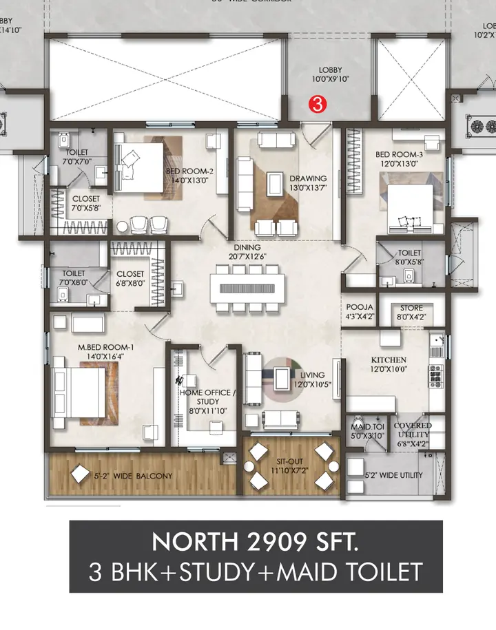 Fortune Grande 3 BHK 2909 sqft North facing floor plan Fortune Grande 3 BHK 2909 sqft North facing floor plan