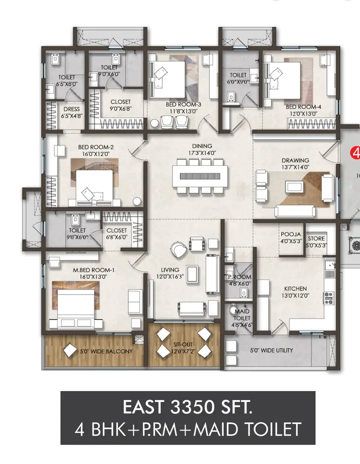 Fortune Grande 4 BHK 3350 sqft East floor plan Fortune Grande 4 BHK 3350 sqft East floor plan