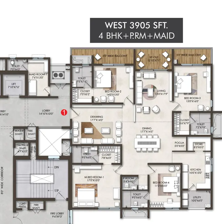 Fortune Grande 4 BHK 3905 sqft West facing floor plan Fortune Grande 4 BHK 3905 sqft West facing floor plan
